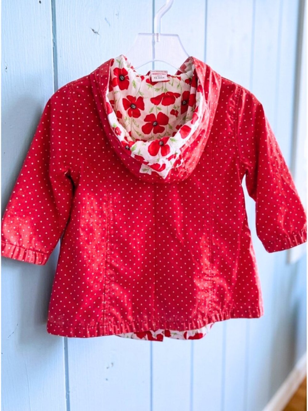 GYMBOREE Girls Red Polka Dot Poppy Flower Hood Raincoat Jacket - 12-18 Months - Picture 3 of 4